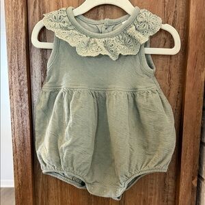 Green Lace Collar Baby Romper